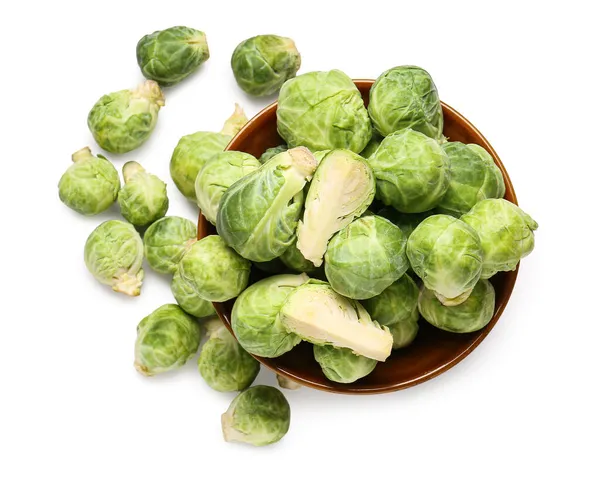 Bowl Fresh Brussels Cabbage White Background — Stock Photo, Image