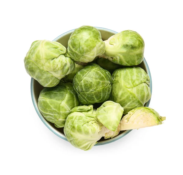 Raw Brussels Cabbage Bowl White Background — Stock Photo, Image