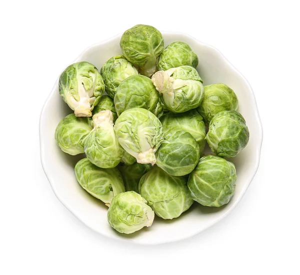 Raw Brussels Cabbage Bowl White Background — Stock Photo, Image