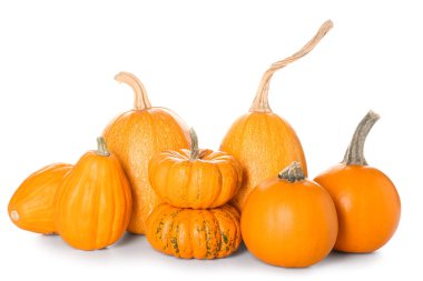 Beyaz arka planda tamamen taze balkabakları izole