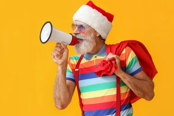 Santa Claus Bag Megaphone Color Background — Stock Photo, Image
