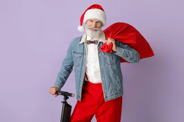 Cool Santa Claus Kick Scooter Color Background — Stock Photo, Image