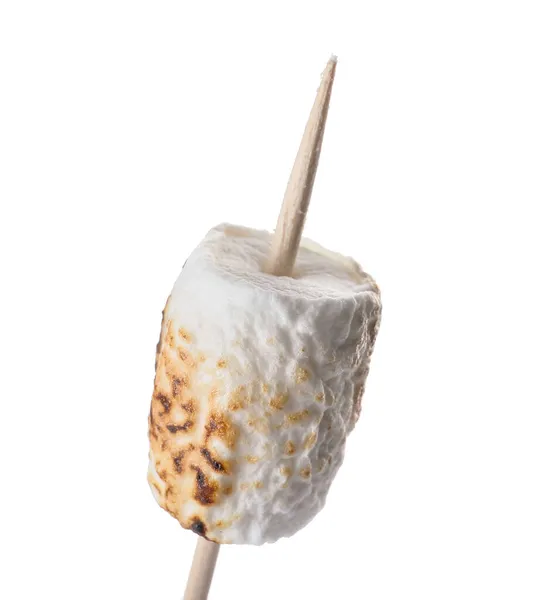 Skewer Tasty Grilled Marshmallow White Background Closeup — Stock Photo, Image