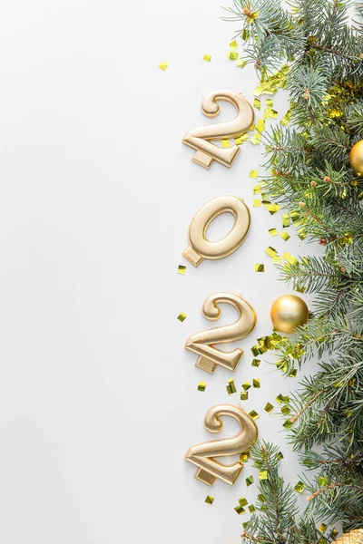 Composition Fir Branches Figure 2022 White Background Closeup — Stock Photo, Image