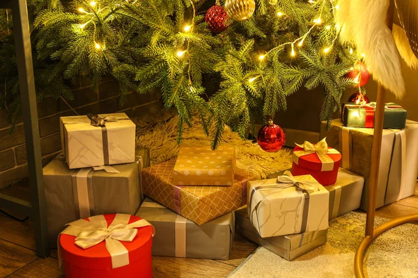 Many Gifts Christmas Tree Floor — Stock Photo, Image