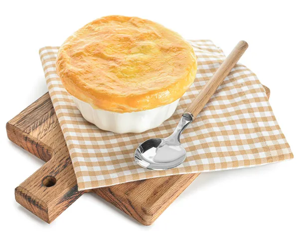 Wooden Board Tasty Vegetable Pot Pie White Background — Stock Photo, Image