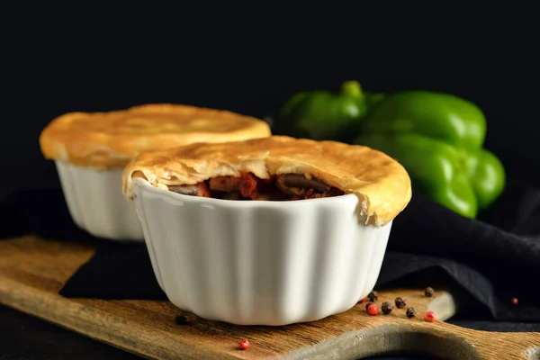 Tasty Vegetable Pot Pies Black Background — Stock Photo, Image
