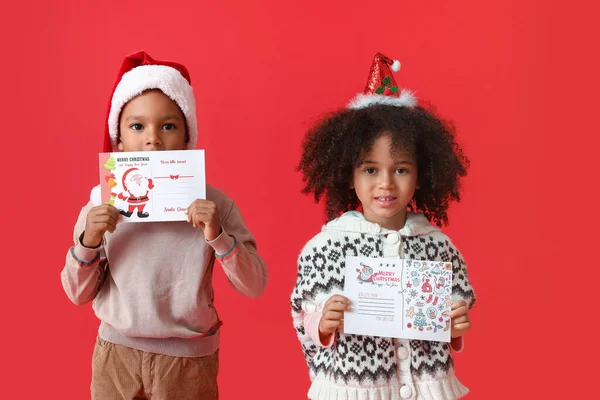 Cute African American Children Letters Santa Color Background — Stock Photo, Image