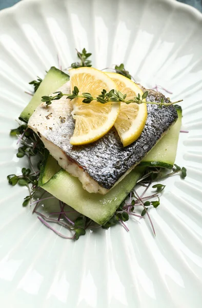 Tasty Sea Bass Fish Plate — Stock Photo, Image