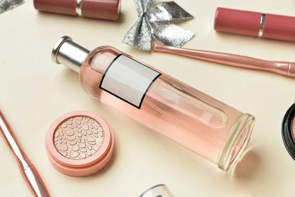 Bottle Perfume Decorative Cosmetics Color Background Closeup — Stock Photo, Image