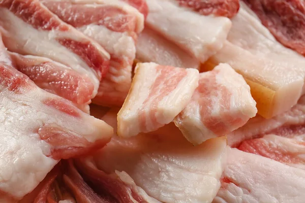 Slices Uncooked Bacon Background Closeup — Stock Photo, Image