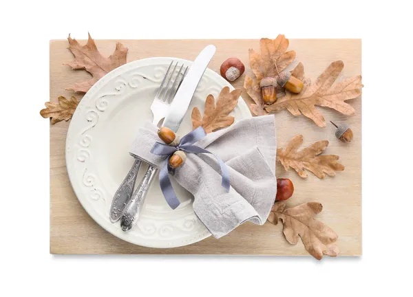 Stylish Autumn Table Setting White Background — Stock Photo, Image