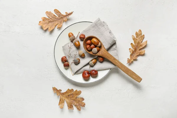 Stylish Autumn Table Setting Light Background — Stock Photo, Image