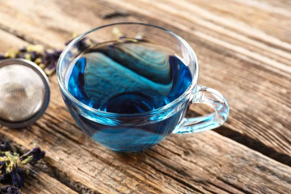 Cup Butterfly Pea Flower Tea Table — Stock Photo, Image