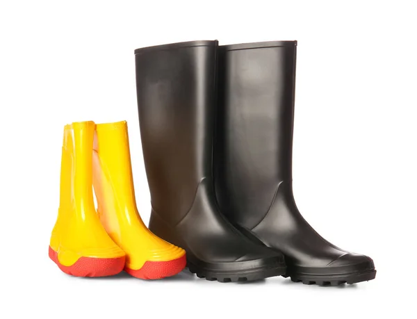 Différentes Bottes Pluie Caoutchouc Isolées Sur Fond Blanc — Photo