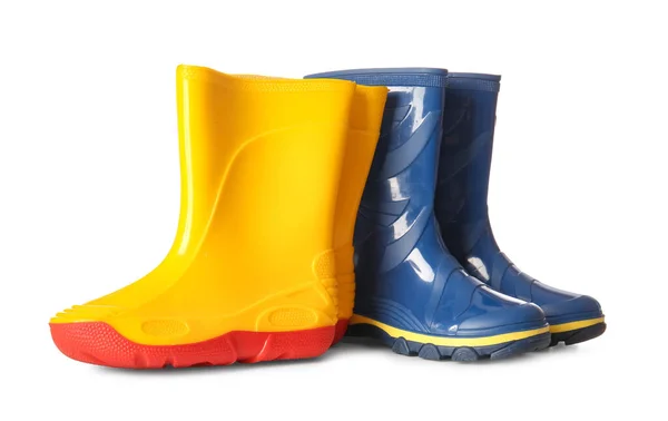 Different Rubber Rain Boots Isolated White Background — Stock Photo, Image