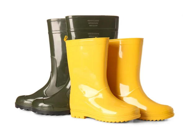 Different Rubber Rain Boots White Background — Stock Photo, Image