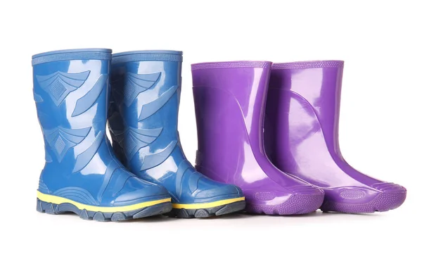 Bottes Caoutchouc Bleu Lilas Sur Fond Blanc — Photo