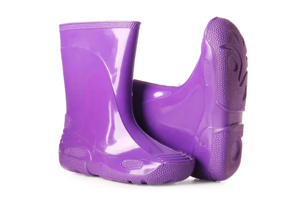 Paire Bottes Caoutchouc Lilas Sur Fond Blanc — Photo