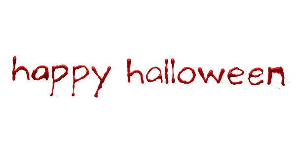 Text Happy Hallowen テキストハッピーハロウィン 白地に血で書かれた — ストック写真