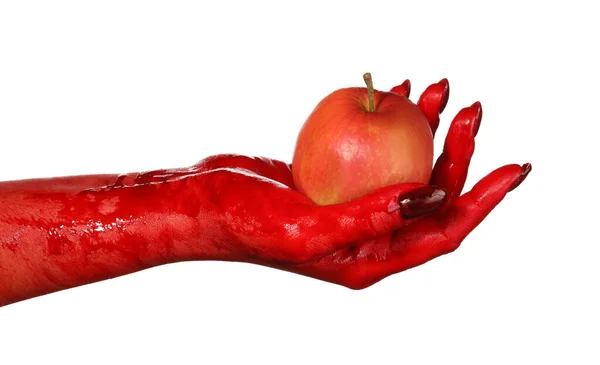 Αίμα Χέρι Μήλο Λευκό Φόντο — Φωτογραφία Αρχείου