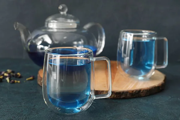 Cups Blue Tea Dark Background — Stock Photo, Image