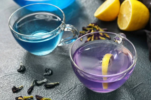 Cups Blue Tea Dark Color Background — Stock Photo, Image