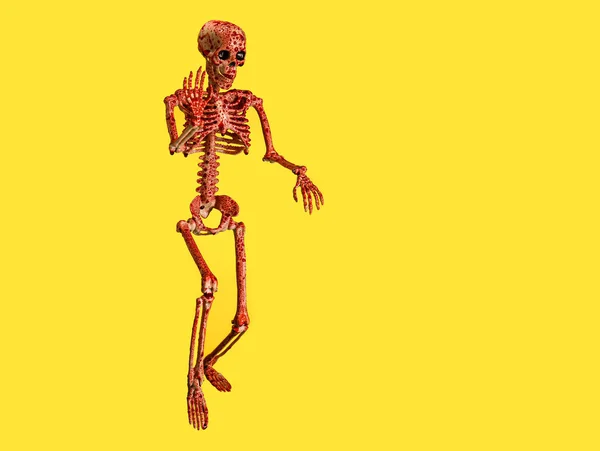 Esqueleto Humano Manchado Sangue Fundo Cor — Fotografia de Stock