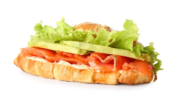 Délicieux Croissant Sandwich Poisson Sur Fond Blanc — Photo