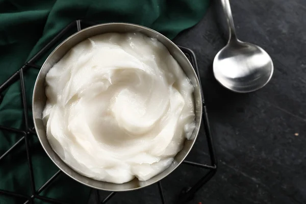 Bowl Lard Spread Black Background — Stock Photo, Image