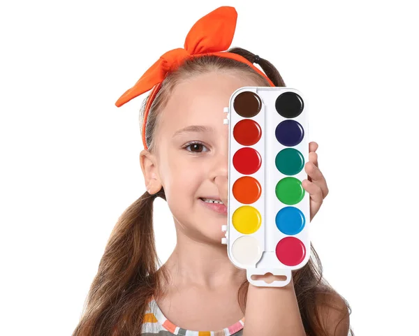 Cute Little Girl Farbami Akwarelowymi Białym Tle — Zdjęcie stockowe