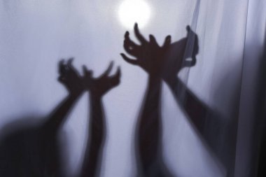 Anne ve çocuk gölge oyunu oynuyorlar.