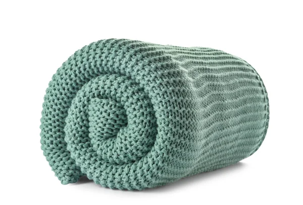 Rolled Knitted Blanket White Background — Stock Photo, Image