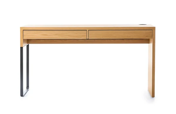白色背景抽屉的现代木制桌子 — 图库照片