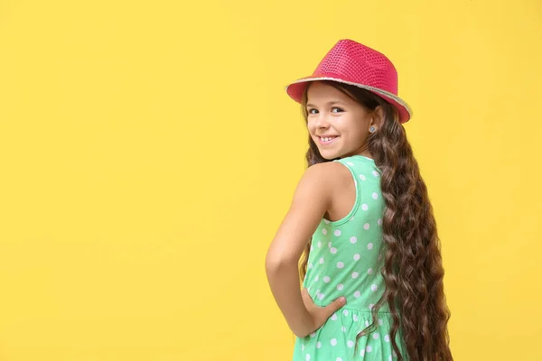 Cool Stylish Little Girl Color Background — Stock Photo, Image