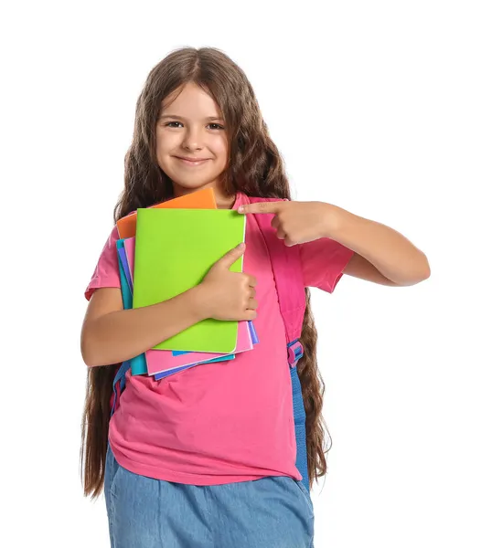 Pequena Colegial Isolada Branco — Fotografia de Stock