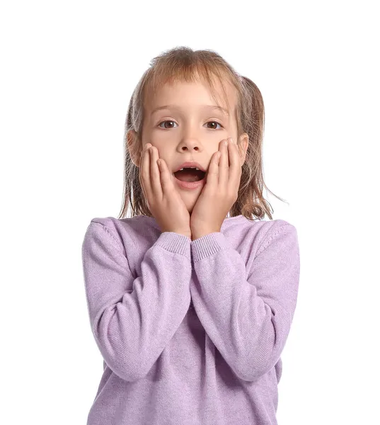 Cute Surprised Little Girl White Background — Stock Photo, Image