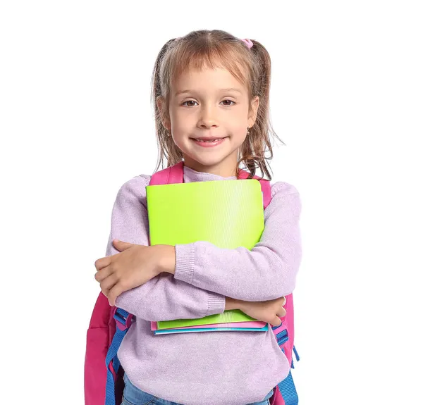 Pequena Colegial Isolada Branco — Fotografia de Stock