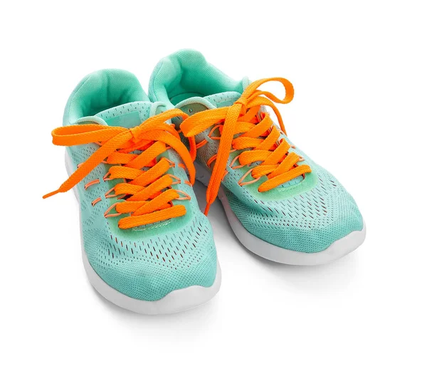 Sportive Shoes Tied Orange Laces White Background — Stock Photo, Image