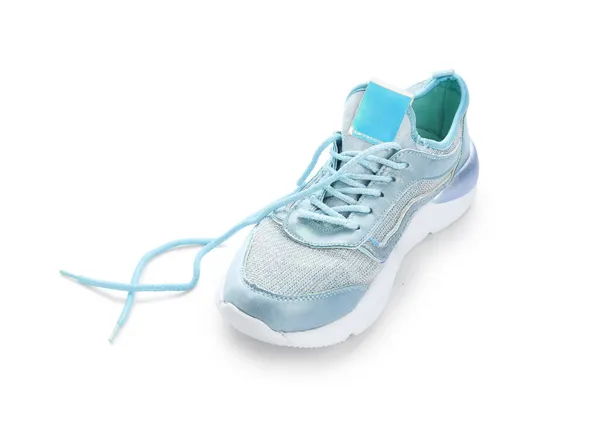 Blue Sportive Shoe Untied Lace White Background — Stock Photo, Image