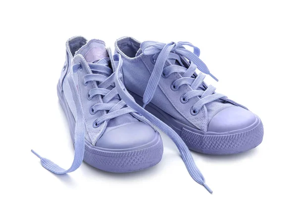 Chaussures Lilas Élégantes Avec Lacets Sur Fond Blanc — Photo