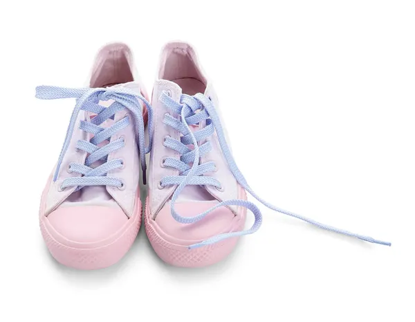Stijlvolle Roze Schoenen Met Veters Witte Achtergrond — Stockfoto