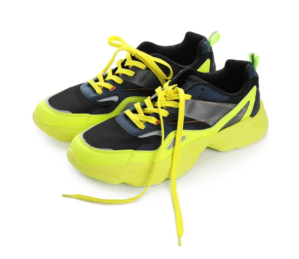 Stylish Sportive Shoes Bright Laces Isolated White Background — Stock Photo, Image