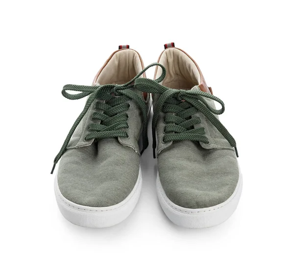 Beyaz Arka Planda Bağcıklı Bir Çift Ayakkabı — Stok fotoğraf