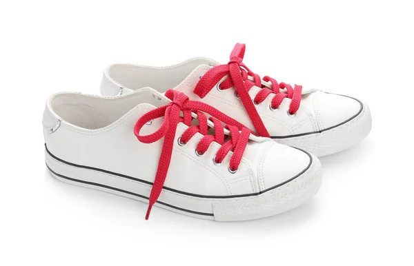 Chaussures Élégantes Avec Des Lacets Rouges Sur Fond Blanc — Photo