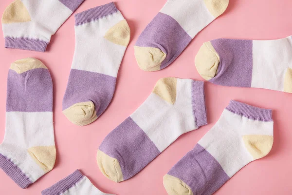 Many Socks Pink Background Closeup — Stock Photo, Image