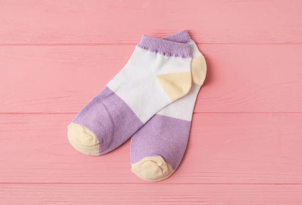 Pair Socks Pink Wooden Background — Stock Photo, Image