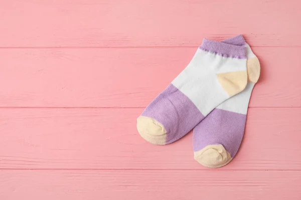 Pair Socks Pink Wooden Background — Stock Photo, Image