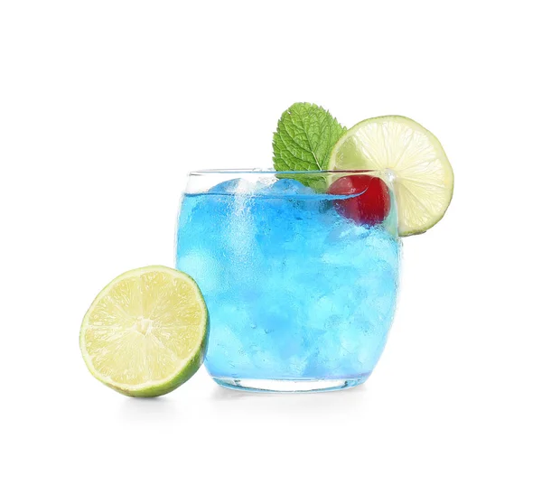 Glass Blue Lagoon Cocktail White Background — Stock Photo, Image