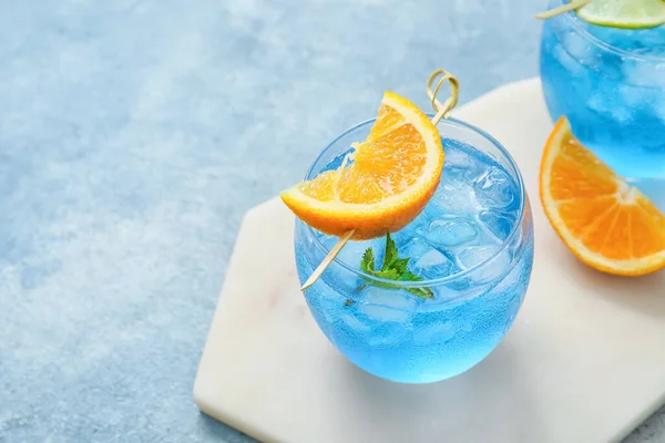 Glasses Blue Lagoon Cocktail Color Background Closeup — Stock Photo, Image